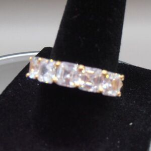 Gold-Tone 925 Stamped Ring – Glass CZ Look Stones, Faux Luxe Sparkle